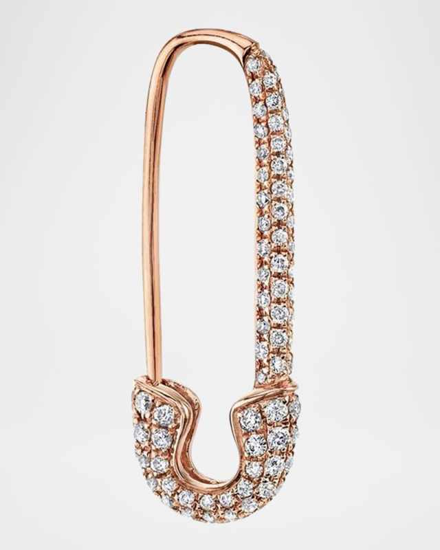 18k Rose Gold Diamond Safety Pin Earring, Single